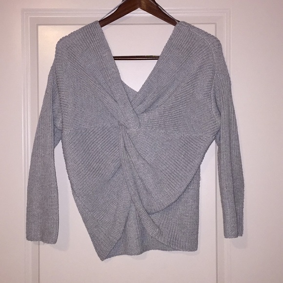 grey knitted wrapped fall sweater - Picture 4 of 7